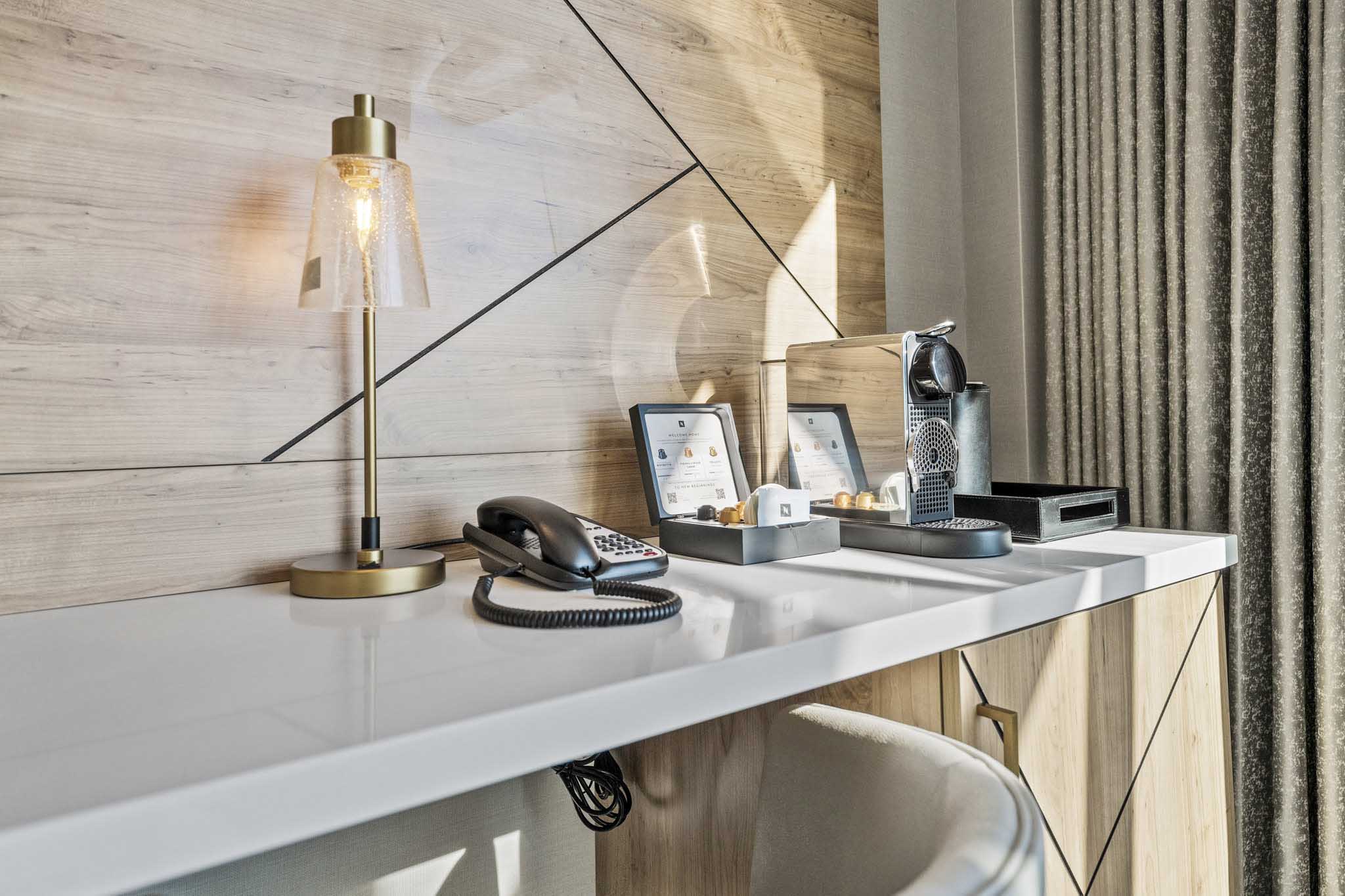 A spacious desk for work or study purposes.